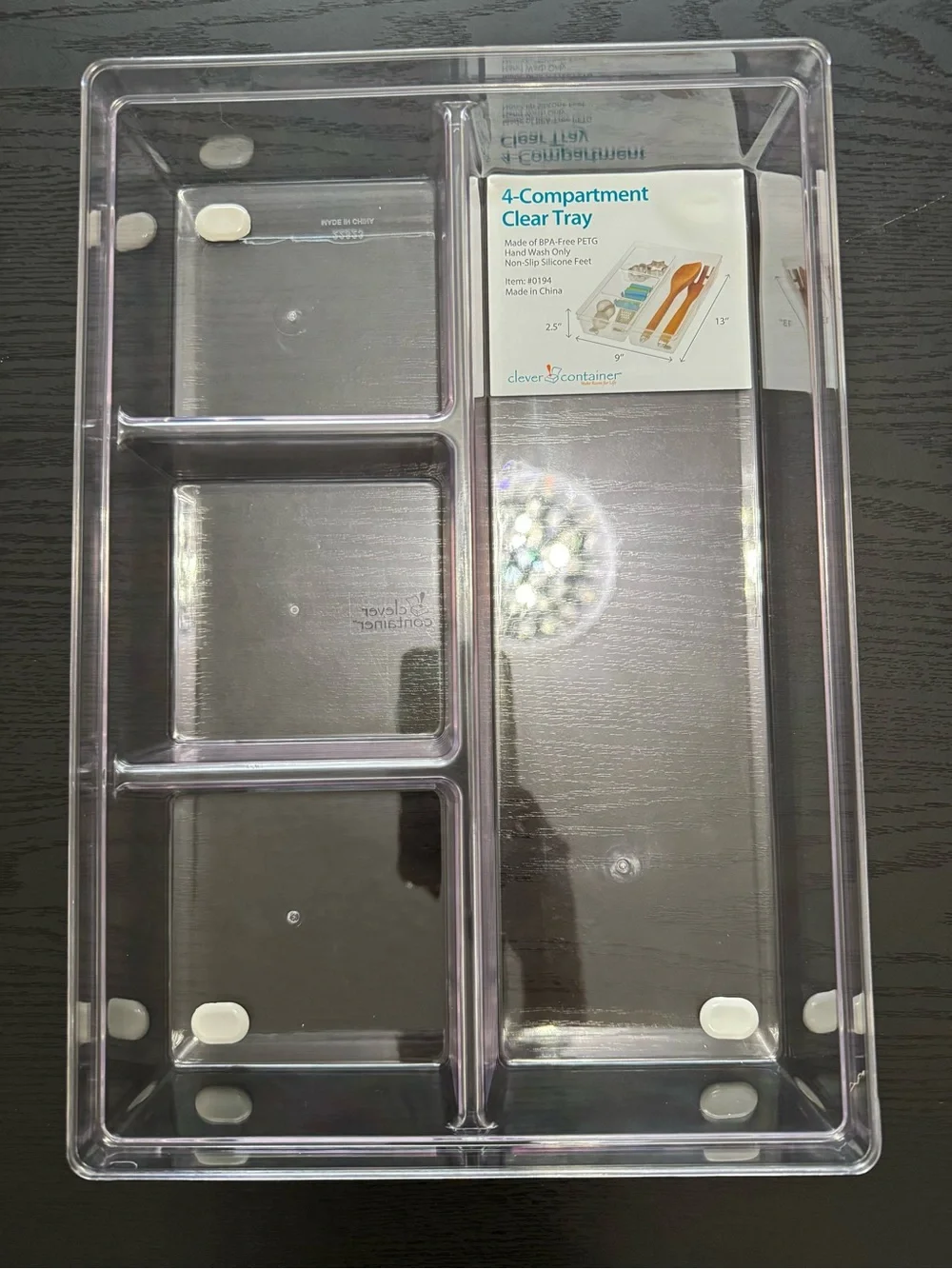 2Pcs Acrylic Clear 4-5 Compartment Utensil Cosmetic Gadget Tray Drawer Organizer